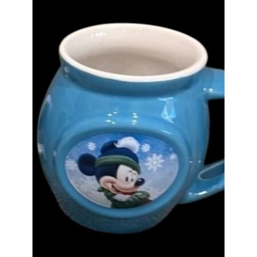 Vintage Disney Mickey Mouse Winter Snowflake Ceramic Coffee Mug Blue * C02-o